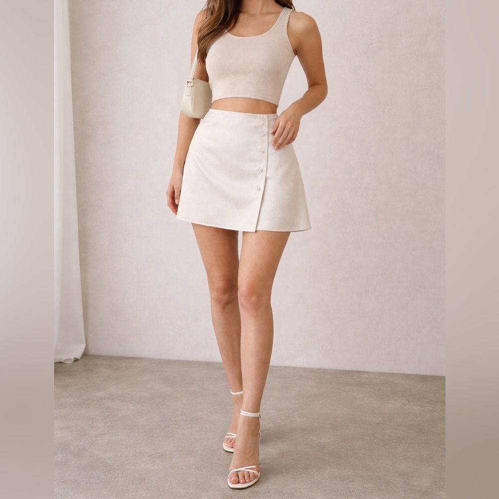 Lost + Wander Cream Mini Skirt with Button Accent